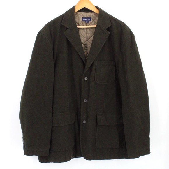Lands End Blazer Mens Brown Three Button Down Quilted Lined Size XL 46-49 - Picture 1 of 9